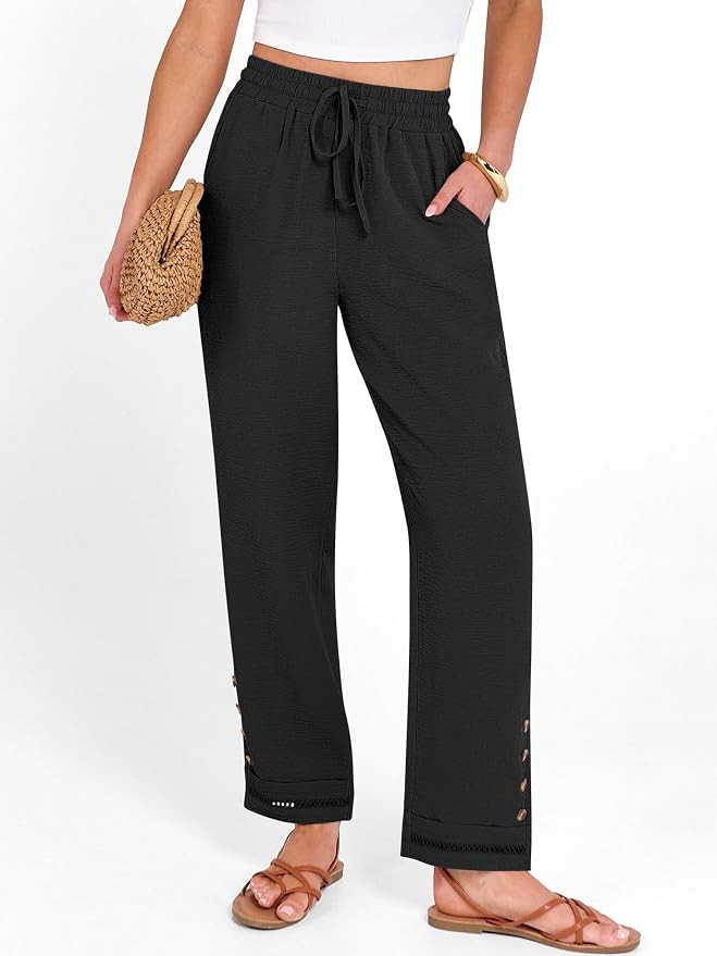 ANRABESS Womens Casual Cropped Pants, Drawstring Elastic Waist Ankle Trousers, Comfy for Lounge O... | Amazon (US)