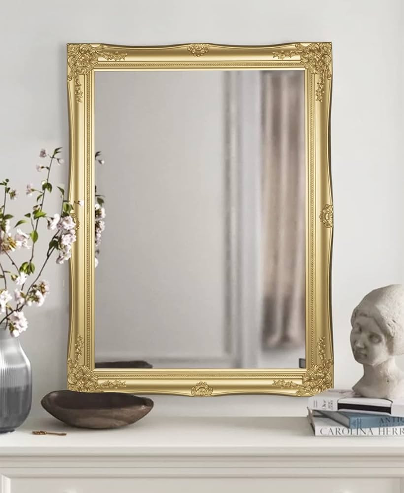 Large Ornate Gold Baroque Frame Mirror Aged Luxury Elegant Rectangle Wall Piece Vanity, Bedroom, ... | Amazon (US)