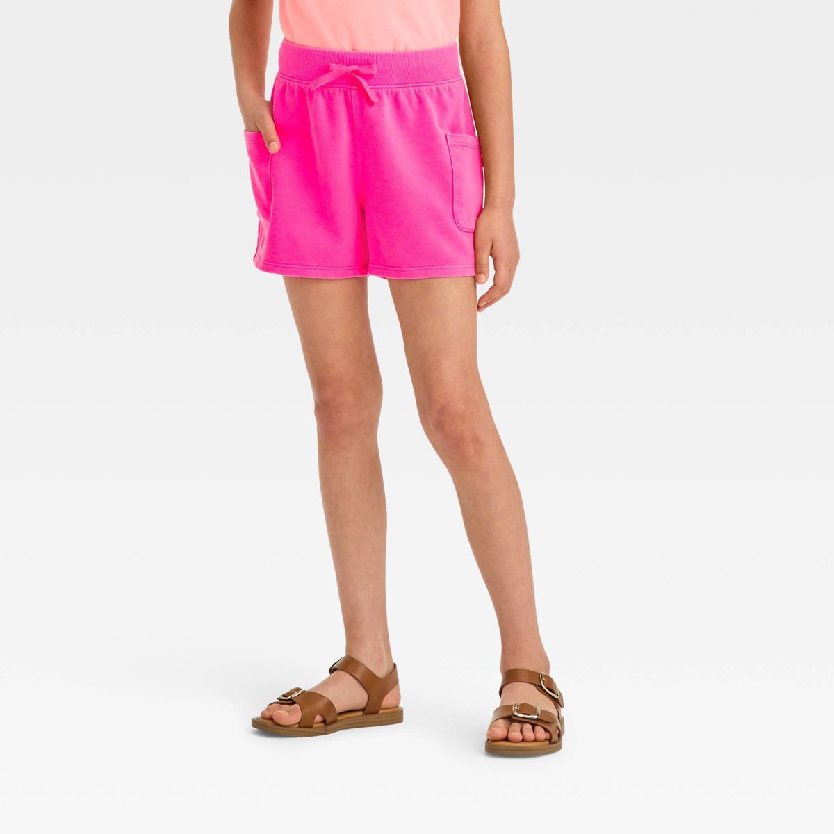 Girls' French Terry Patch Pocket Shorts - Cat & Jack™ Neon Pink L | Target