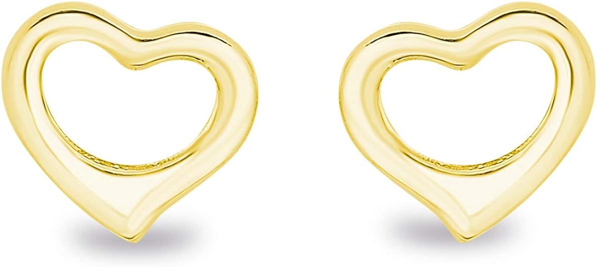 Spoil Cupid 14K Gold Plated Sterling Silver Open Heart Stud Earrings for Women | Amazon (US)