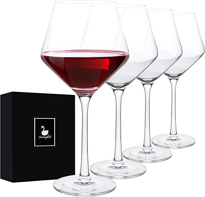 Swanfort Red Wine Glasses Set of 4, Long Stem Crystal Wine Glasses, Burgundy Wine Glasses in Gift... | Amazon (US)