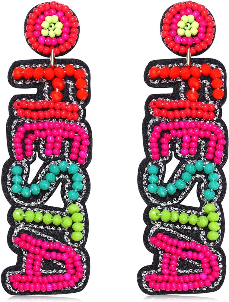 Cinco De Mayo Earrings for Women Colorful Beaded Fiesta Pinata Drop Dangle Earrings Statement Par... | Amazon (US)
