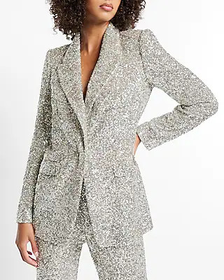 Sequin Peak Lapel Boyfriend Blazer | Express