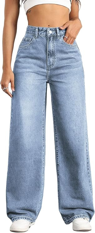 Straight Leg Jeans for Women,High Waisted Wide Leg Loose Stretchy Boyfriend Denim Pants Baggy Jea... | Amazon (US)
