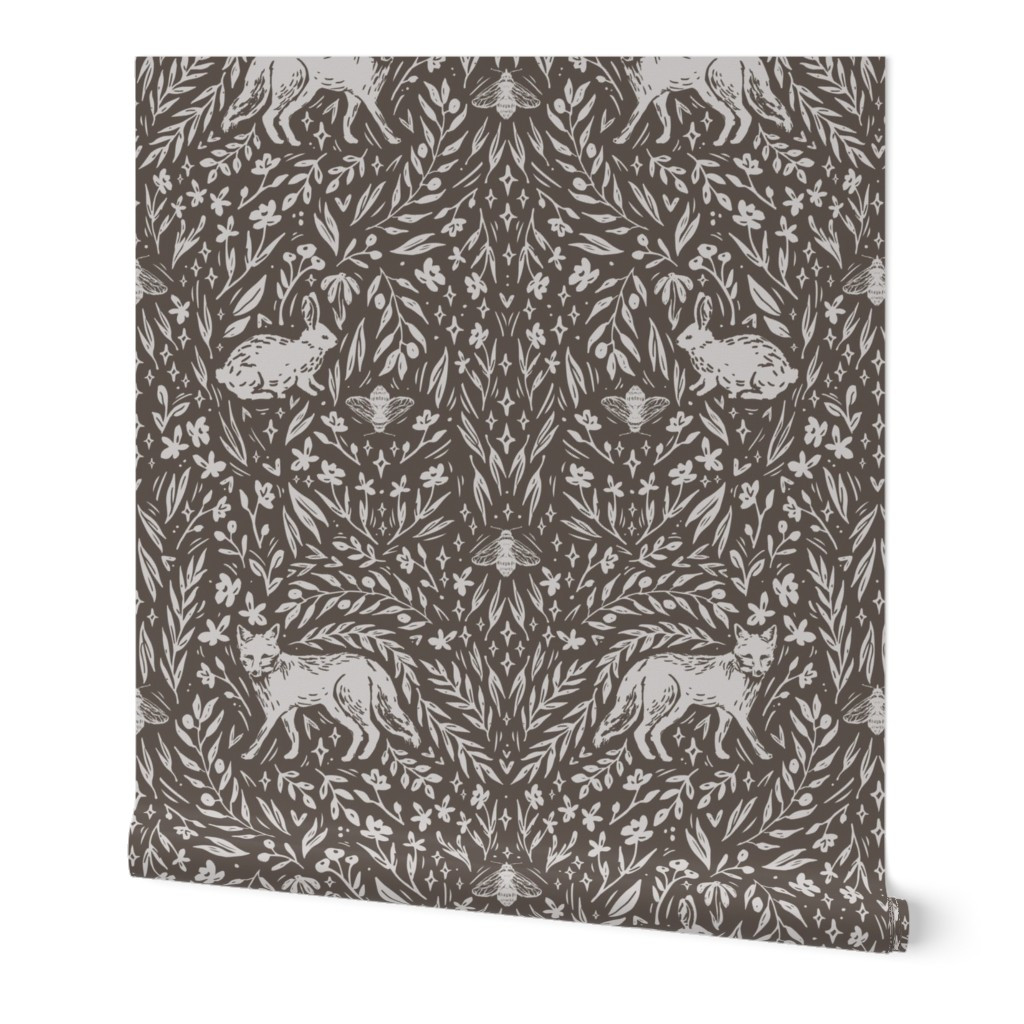 Wallpaper in Woodland Animals in Scandinavian Hygge Vintage Brown | Spoonflower