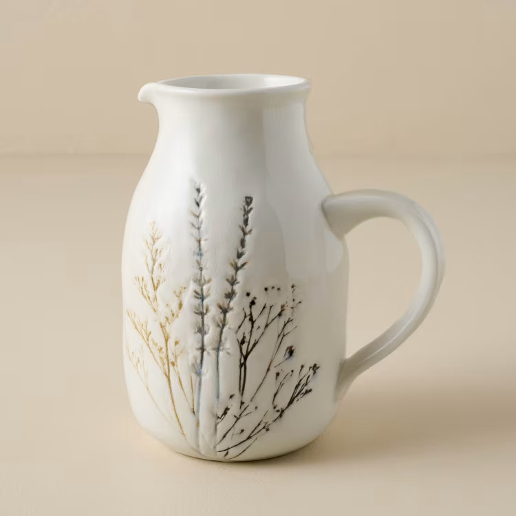 Pressed Floral Ceramic Pitcher | Magnolia