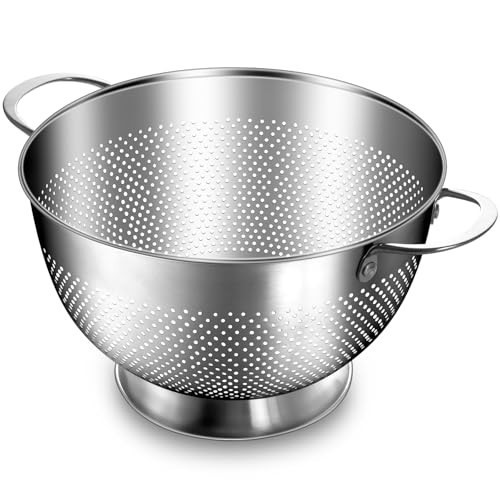 Stainless Steel Colander for Kitchen | 5 Quart Durable Rice and Pasta Strainer with Handle | Oversized Handles | Nesting Design | Rust-Resistant & Dishwasher Safe | Amazon (US)