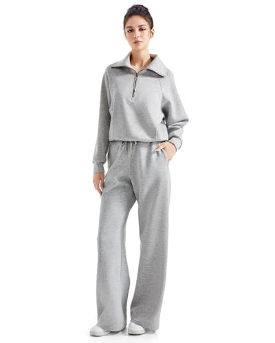 Amazon.com: SUUKSESS Women 2 Piece Lounge Matching Sets Wide Leg Sweatpants Half Zip Oversized Sw... | Amazon (US)