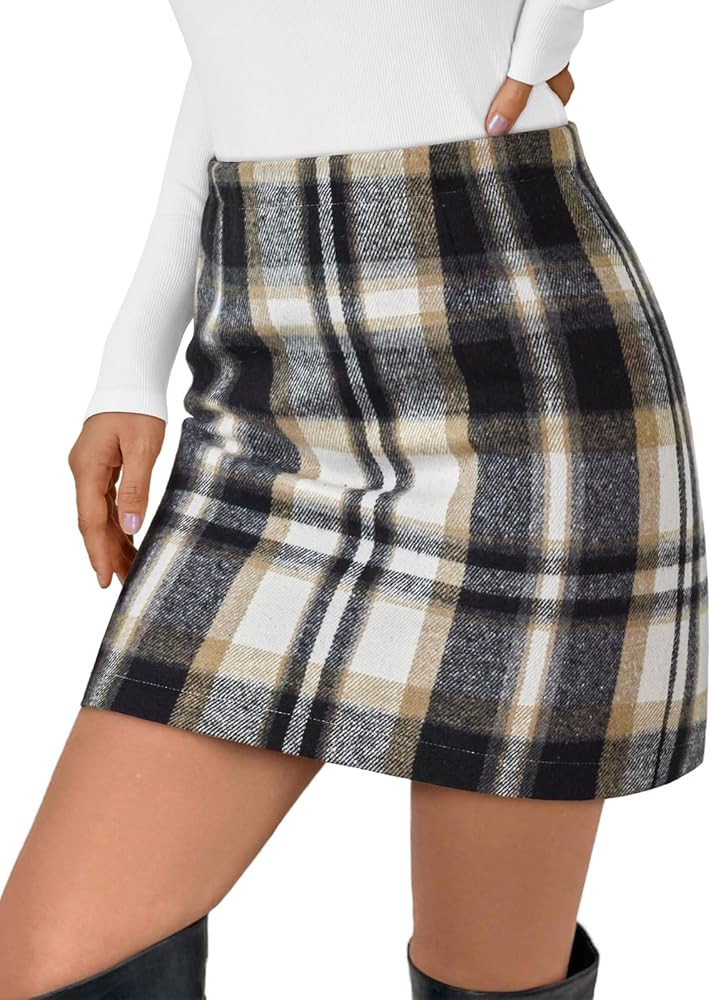 LILLUSORY Womens Plaid Skirt Fall High Waist Flannel Mini Checkered Skirts Winter Corduroy Sweate... | Amazon (US)