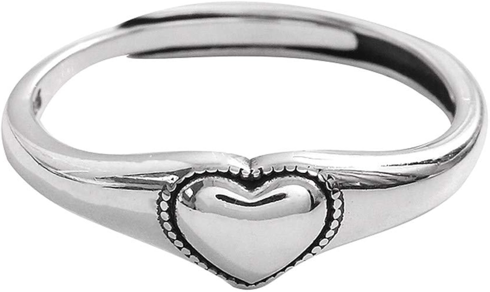 Vintage Heart S925 Sterling Silver Ring for Women Dainty Engagement Promise Love Expandable Open ... | Amazon (US)