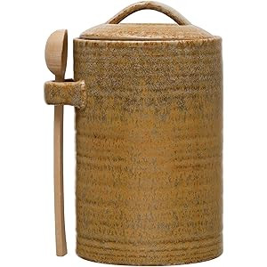 Creative Co-op Stoneware Wood Spoon (Set of 1 Canister and 1 spoon) Canister, Mustard | Amazon (US)