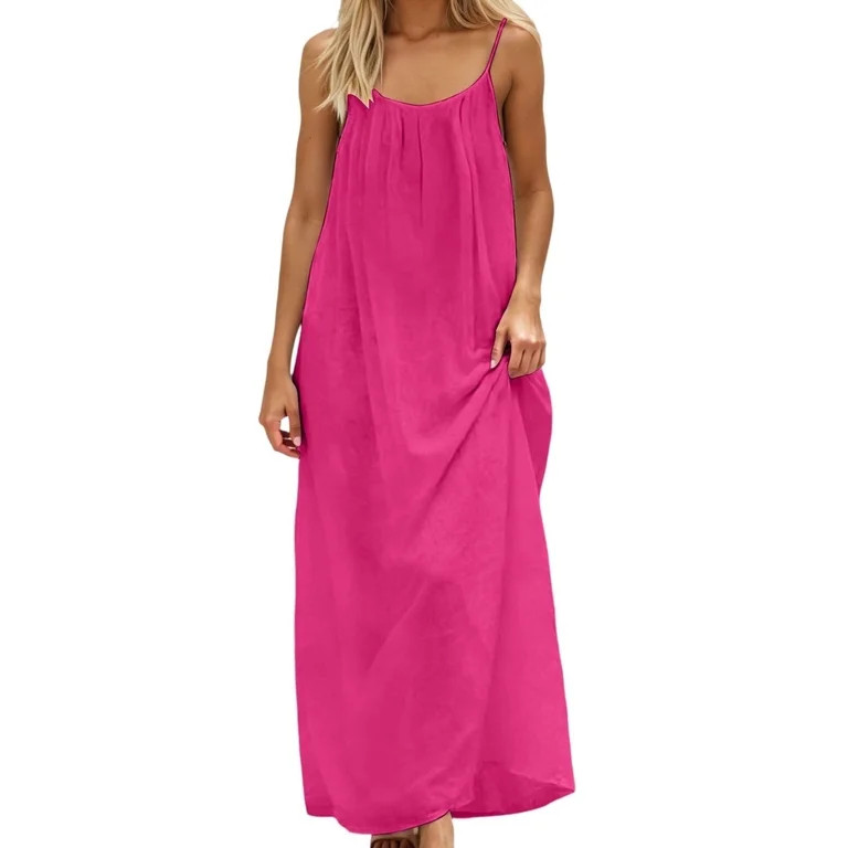 Backless Lounge Deep pink Dress for Women Casual Linen Low Back House Dresses Sleeveless Backless... | Walmart (US)