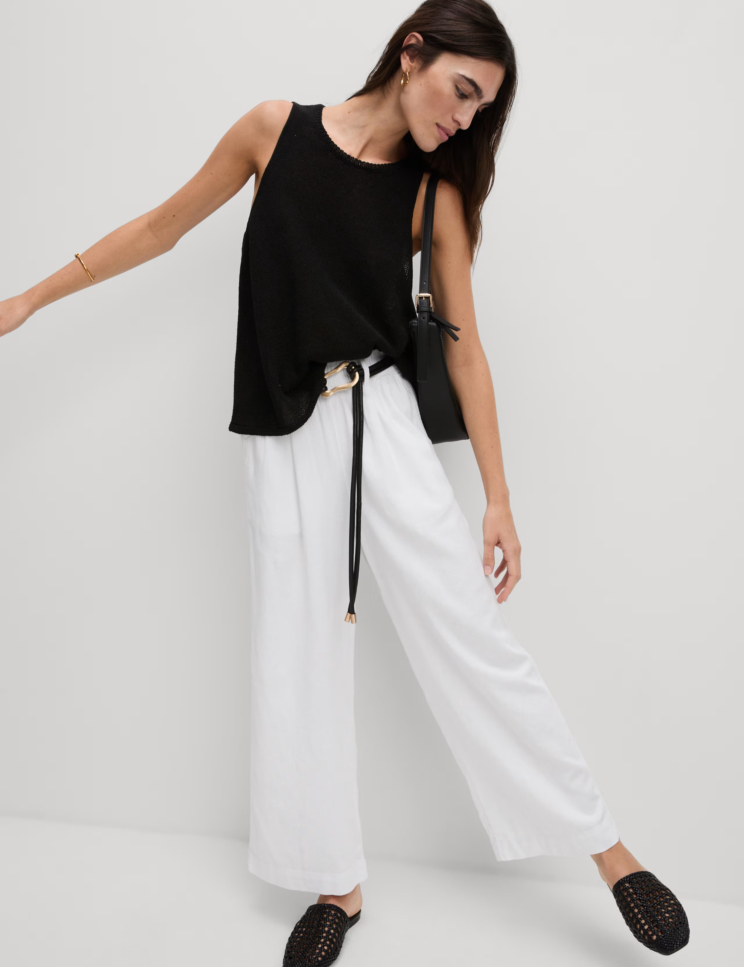Linen Rich Wide Leg Cropped Trousers | Marks & Spencer (UK)