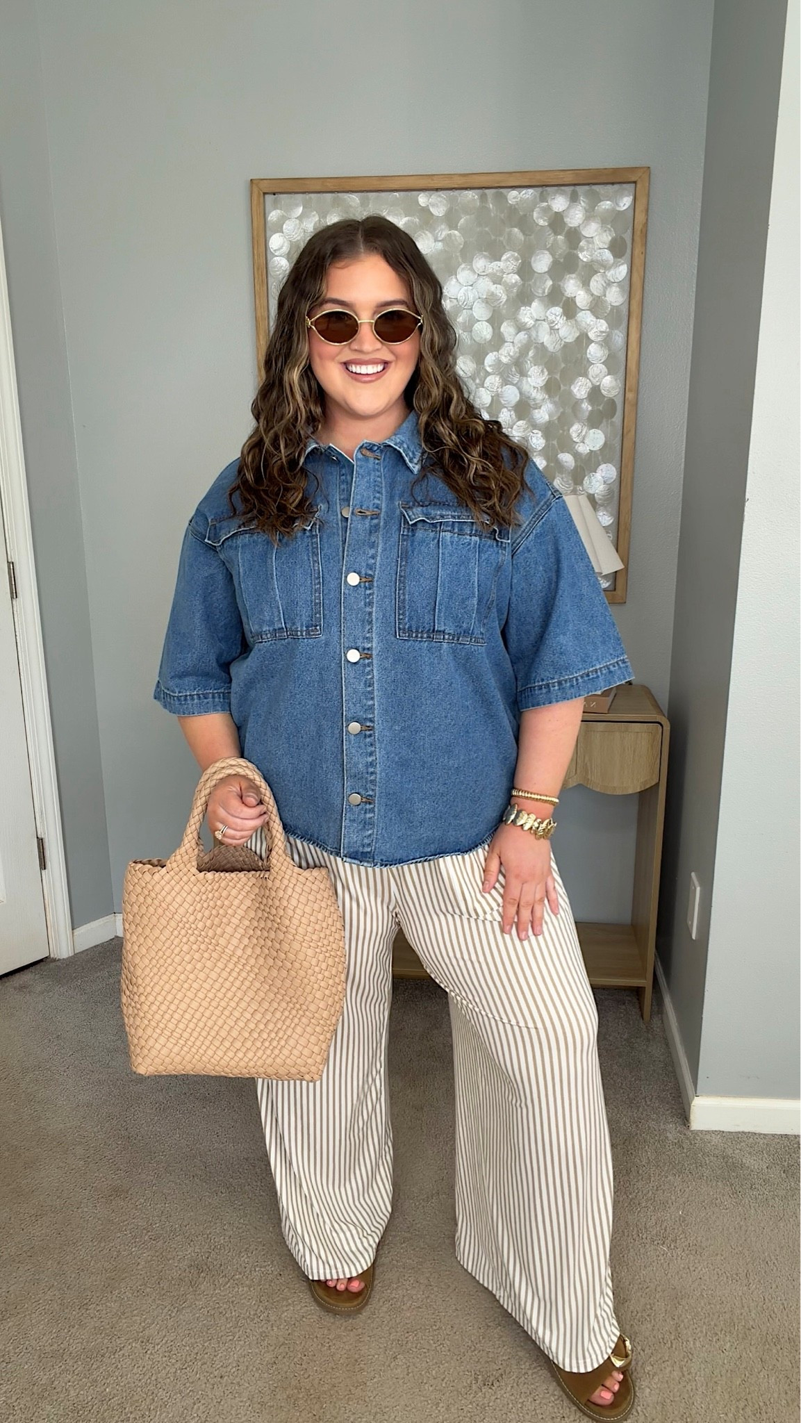 Plus size and don’t know what to wear? 👜 Here’s a comfortable casual outfit to wear and feel put together. 
Affordable Spring outfit styled from Amazon 🤍✨ Striped drawstring pants and boxy denim shirt. Top is a size XXL and bottoms size 2X.

#LTKgrwm #LTKootd #LTKPlusSize