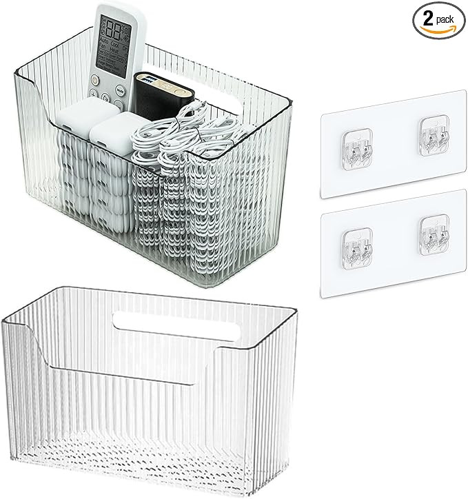 Set Of 2 Storage Organizer Bins Wall Mounted Organizer Basket, Shower Caddy Stackable Clear Plast... | Amazon (US)