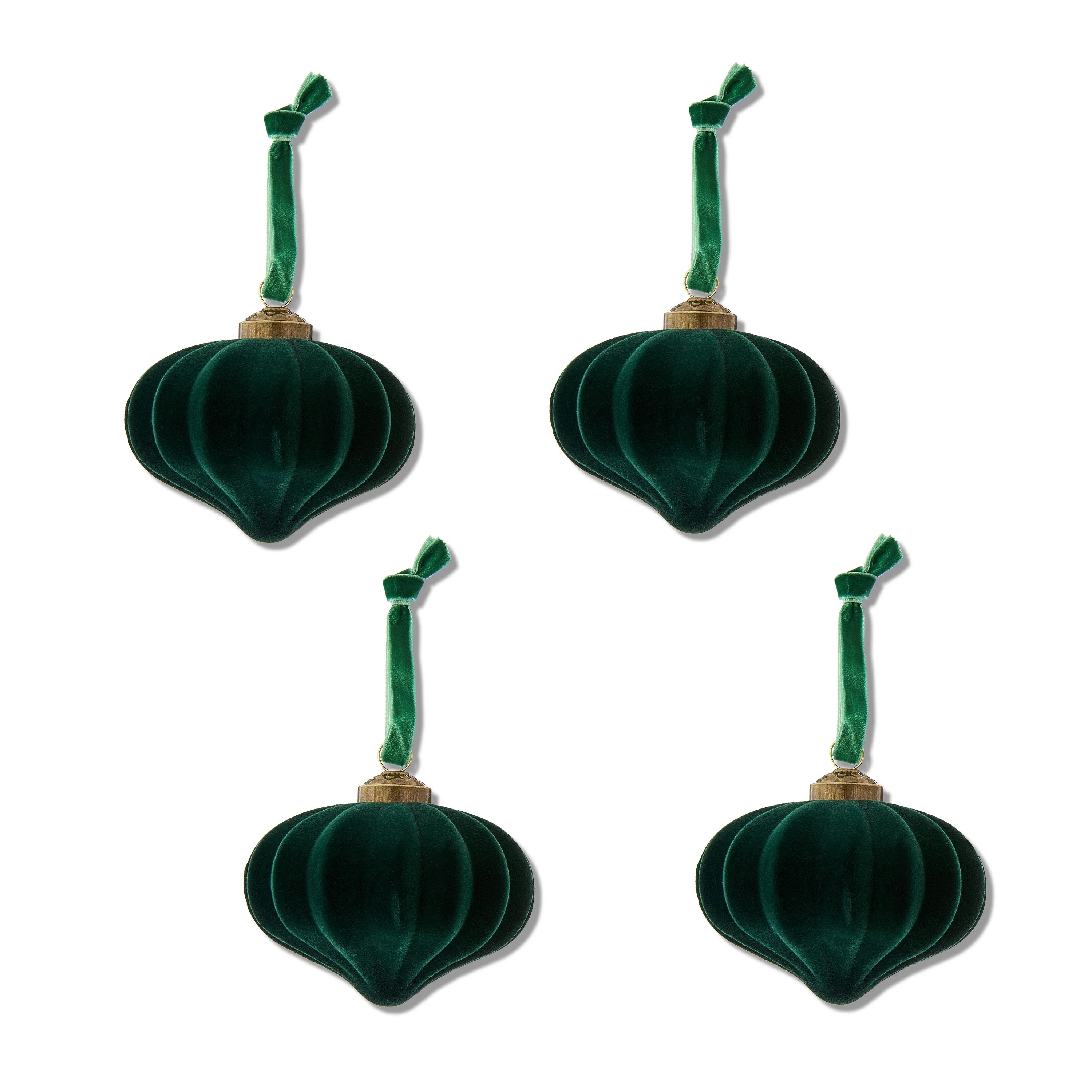 My Texas House 4 Pack Green Flocked Christmas Fluted onion Ornaments, 100MM | Walmart (US)