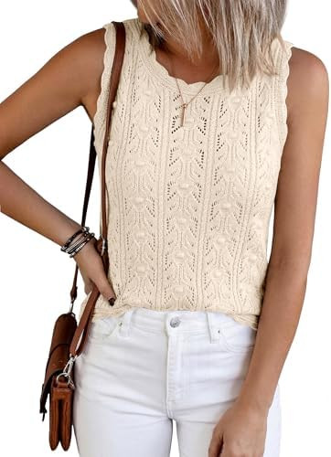 BTFBM Crochet Tops for Women Sleeveless Knit Sweater Vest Tank Top Summer Spring 2026 Cover Ups B... | Amazon (US)