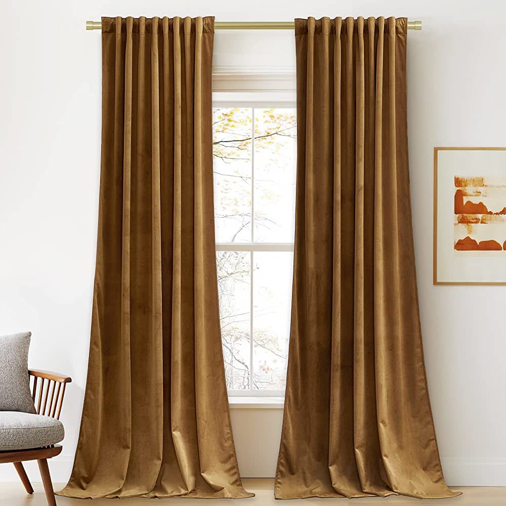 StangH Gold Brown Velvet Curtains 96 inches Long for Living Room, Luxury Back Tab Heavy Blackout ... | Amazon (US)