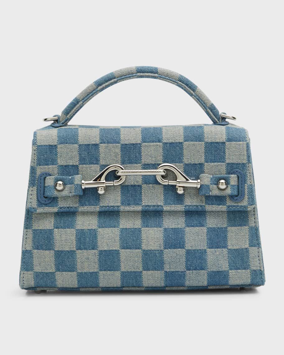 Lou Checkered Denim Top-Handle Bag | Neiman Marcus