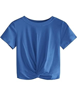 MakeMeChic Women's Summer Crop Top Solid Short Sleeve Twist Front Tee T-Shirt | Amazon (US)