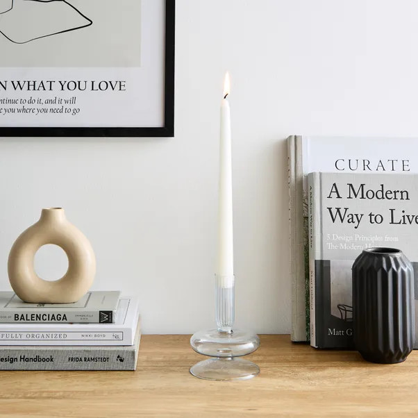 Squat Glass Taper Candlestick Holder | Dunelm (migrated)