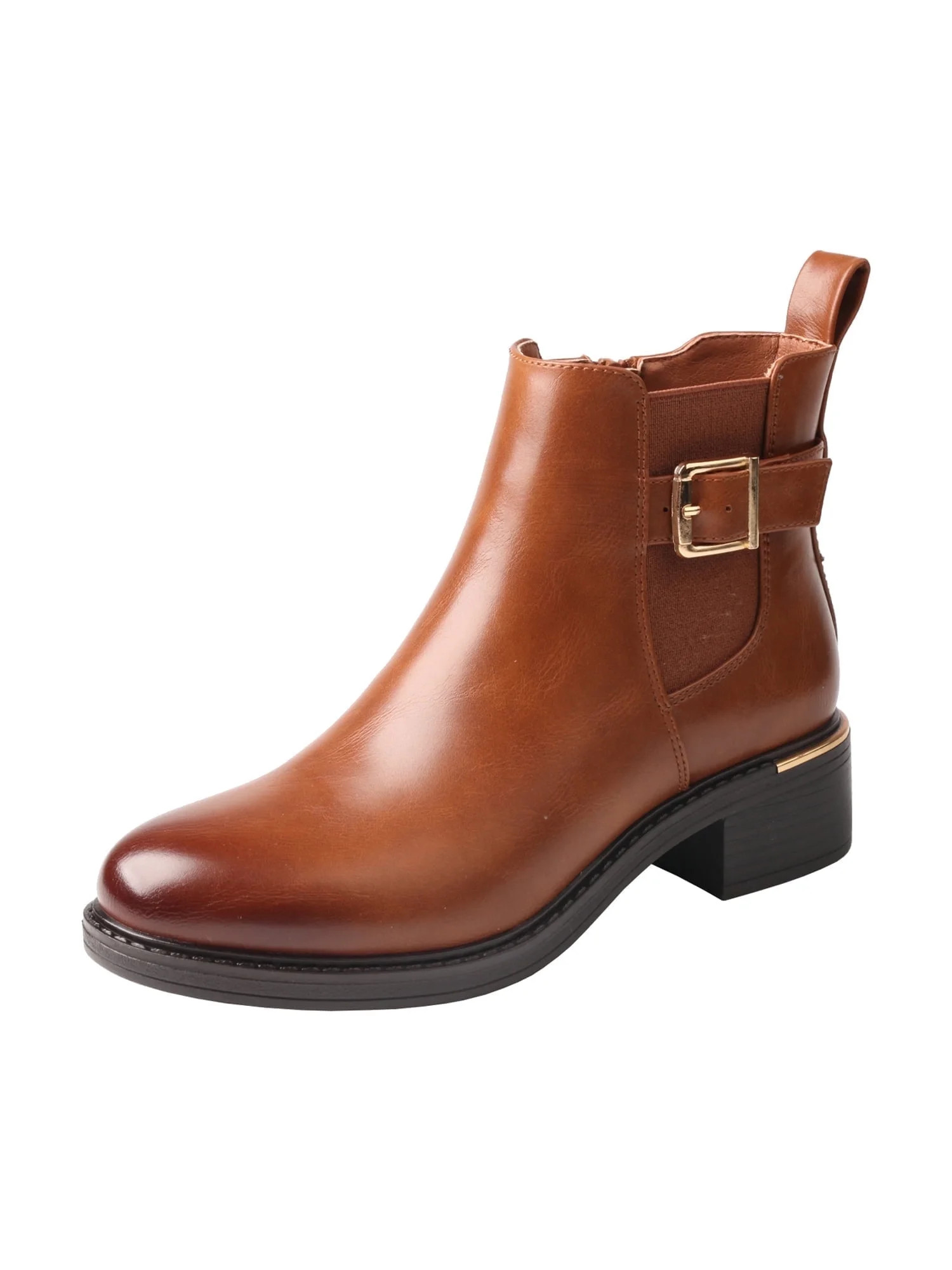TMA EYES Brown Leather Ankle - Length Boots with Gold Buckle Decoration | Walmart (US)