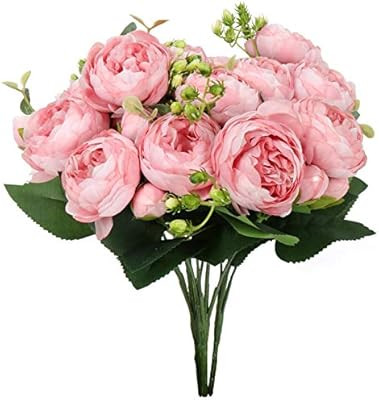 DEEMEI Artificial Peonies Flower Silk Peony Bouquet 4 Bundles Faux Persian Rose with Eucalyptus L... | Amazon (US)