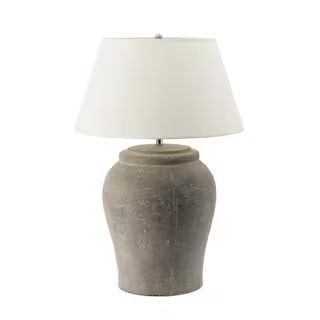 27.5 in. H Gray Cement Base Outdoor Table Lamp with White Shade | The Home Depot