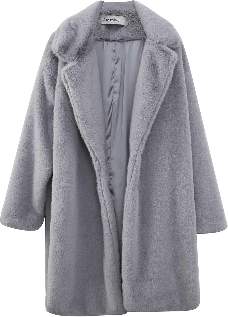Amazhiyu Womens Faux Fur Longline Duster Coat Long Sleeve Winter Lapel Overcoat | Amazon (US)