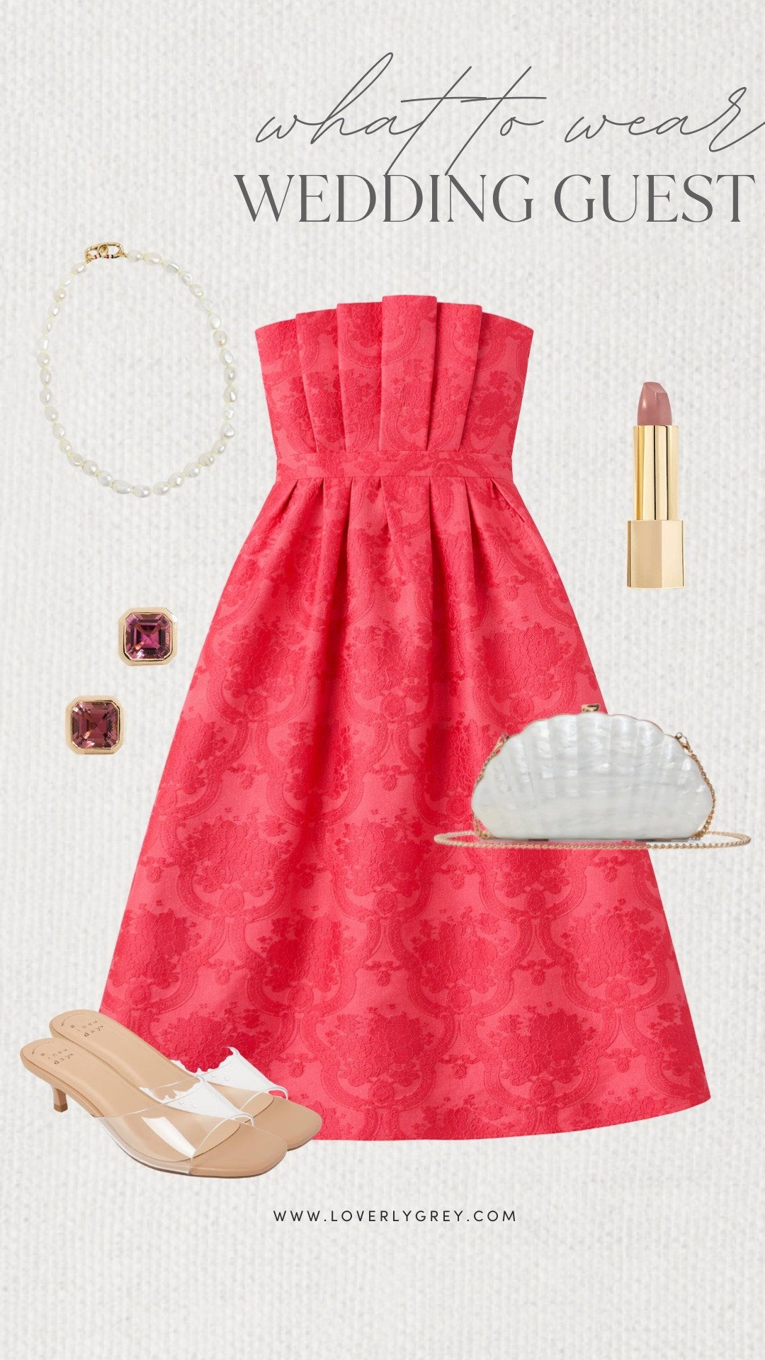 Loverly Grey, what to wear as a guest to a wedding. This stunning strapless dress that has a delicate pattern is perfect for the occasion. Pair it with target heels, a fun purse, and a pearl necklace for the occasion. Loverly Grey, what to wear, wedding guest

#LTKSeasonal #LTKWedding #LTKootd