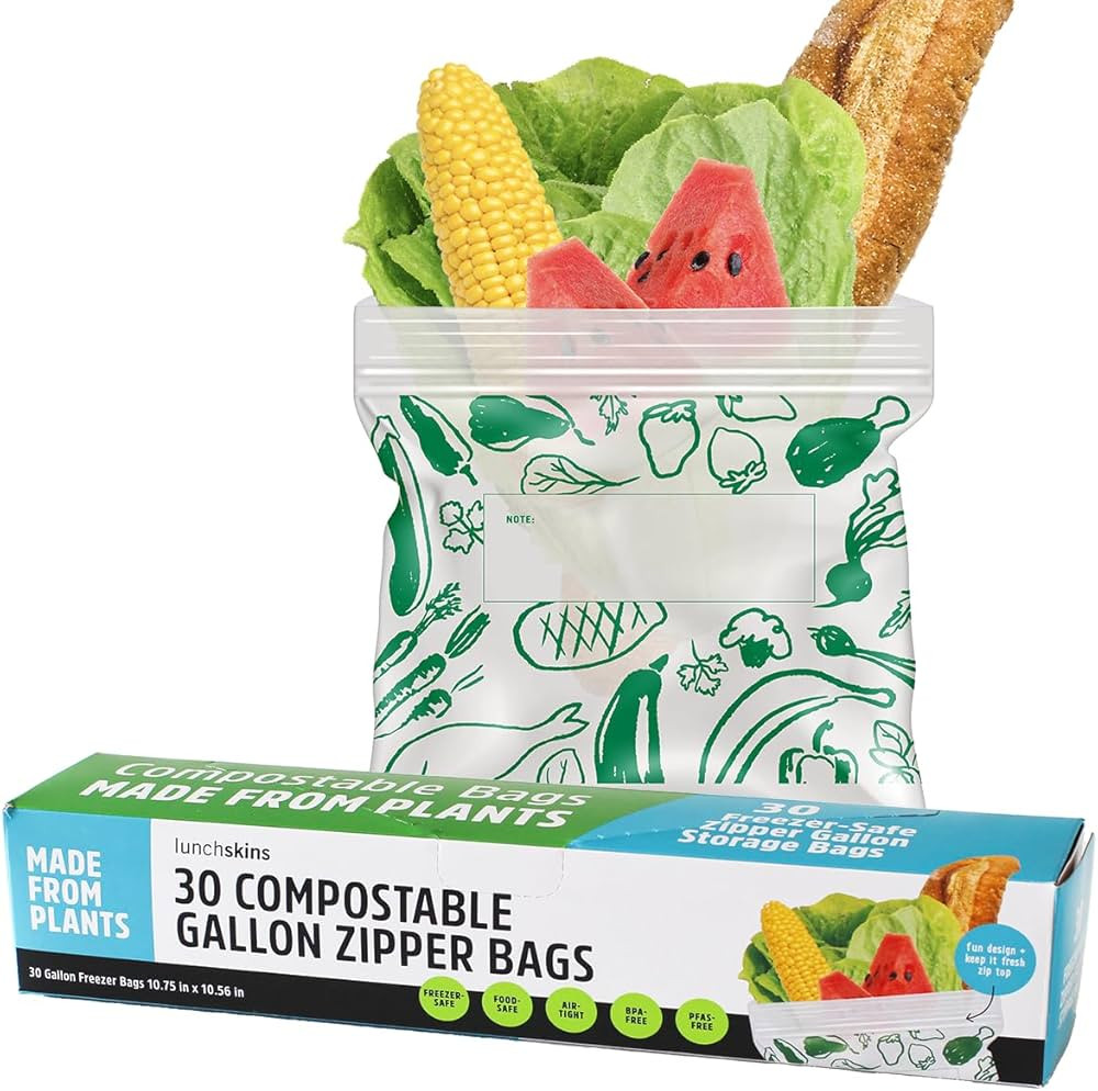 Lunchskins Ziptop Compostable & Resealable Freezer-Safe Food Storage Bags, Gallon Size, 30 Bags -... | Amazon (US)