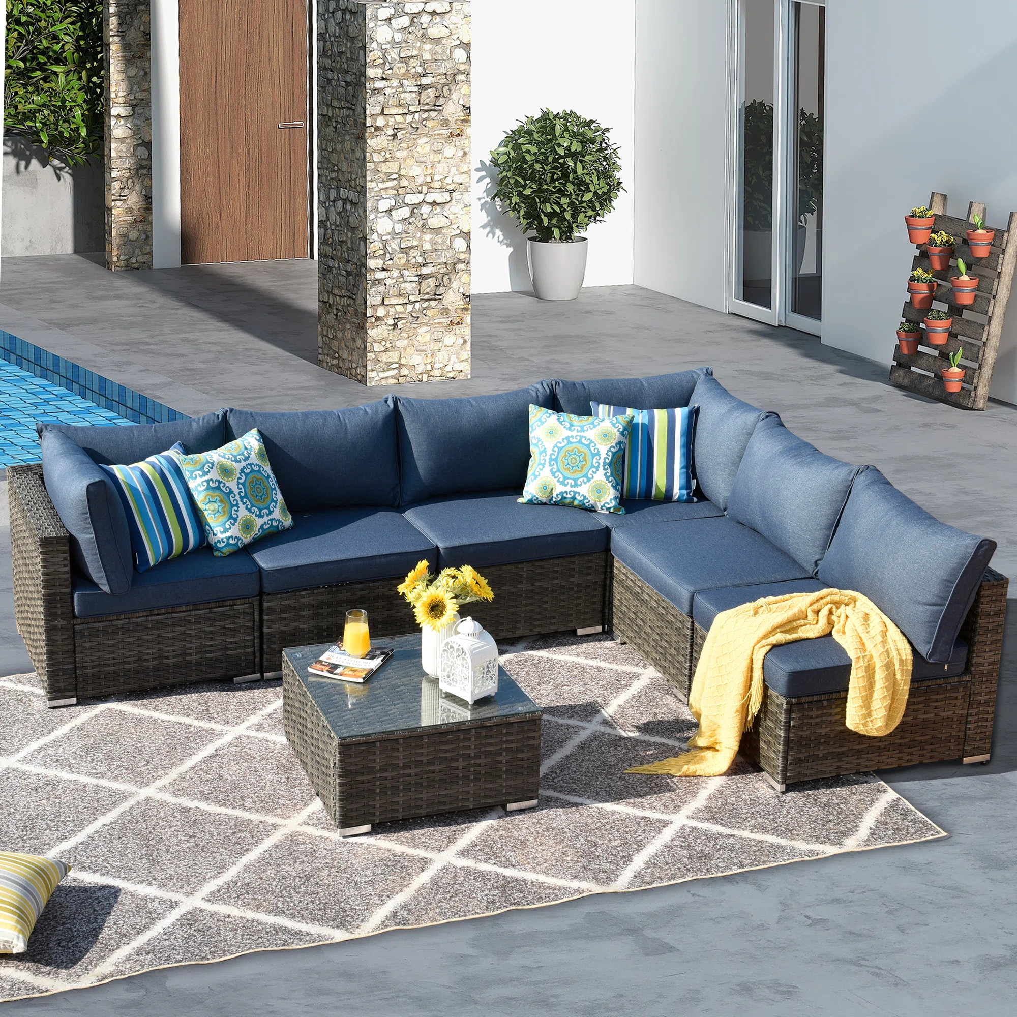 7 Piece Set With Section And End Table Outdoor Sofa Combination | Wayfair North America