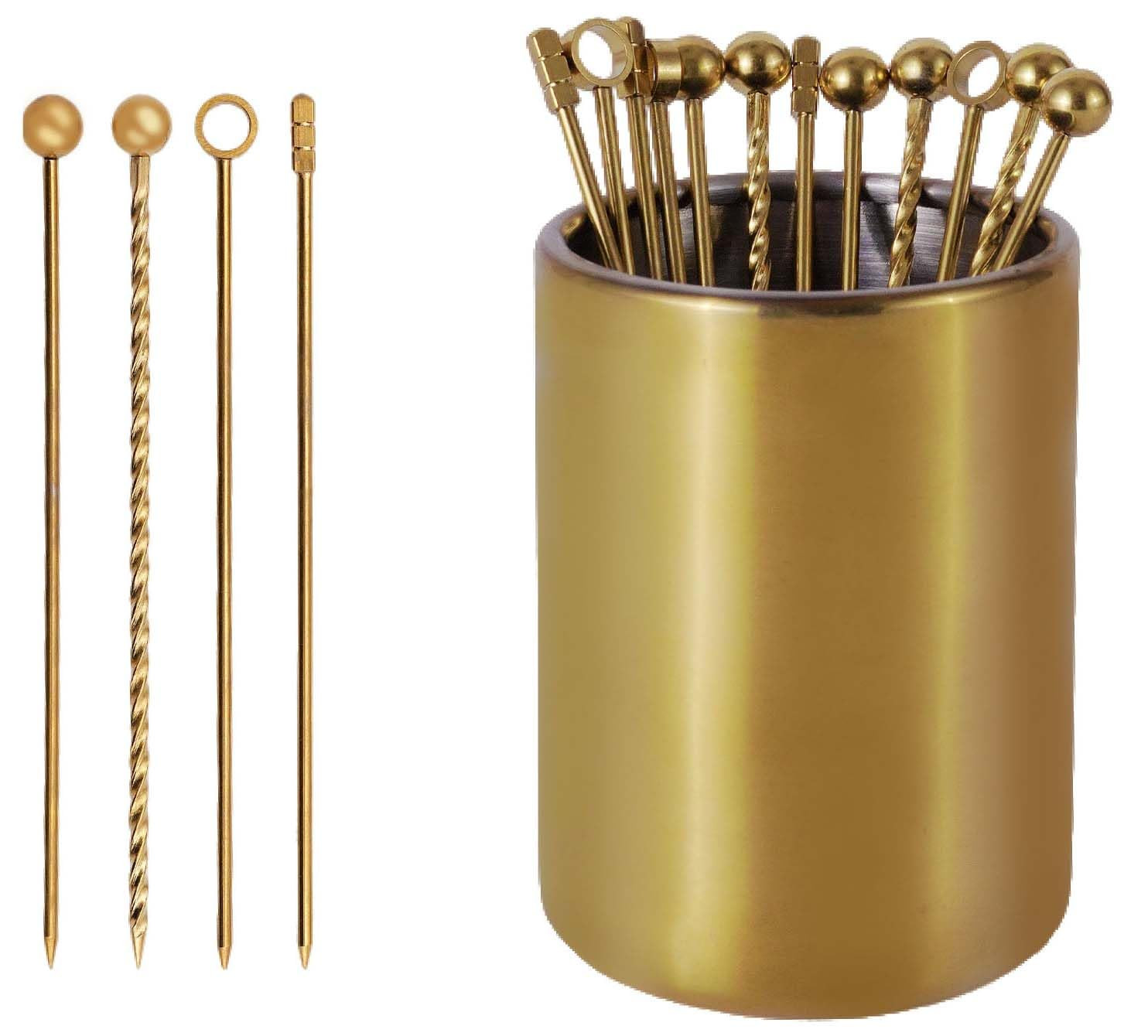 Lexenic 12Pack Metal Cocktail Picks + Holder Kit, Premium 304 Stainless Steel Cocktail Toothpicks... | Amazon (US)