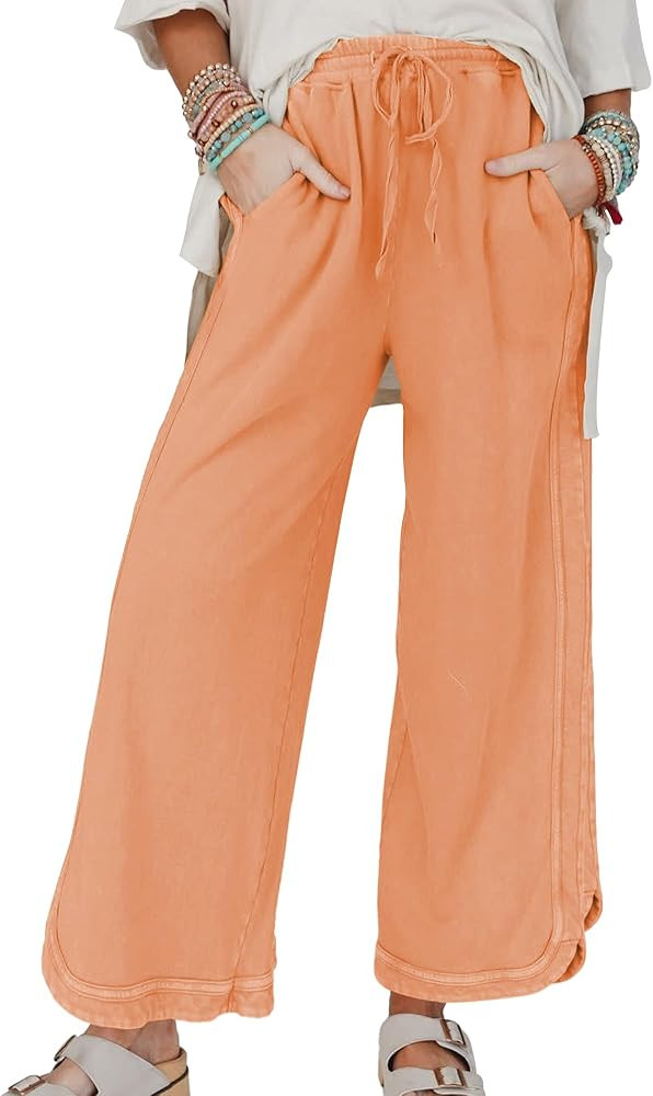 Ainangua Women's Casual Wide Leg Pants High Waist Acid Wash Baggy Palazzo Pants Athletic Lounge T... | Amazon (US)