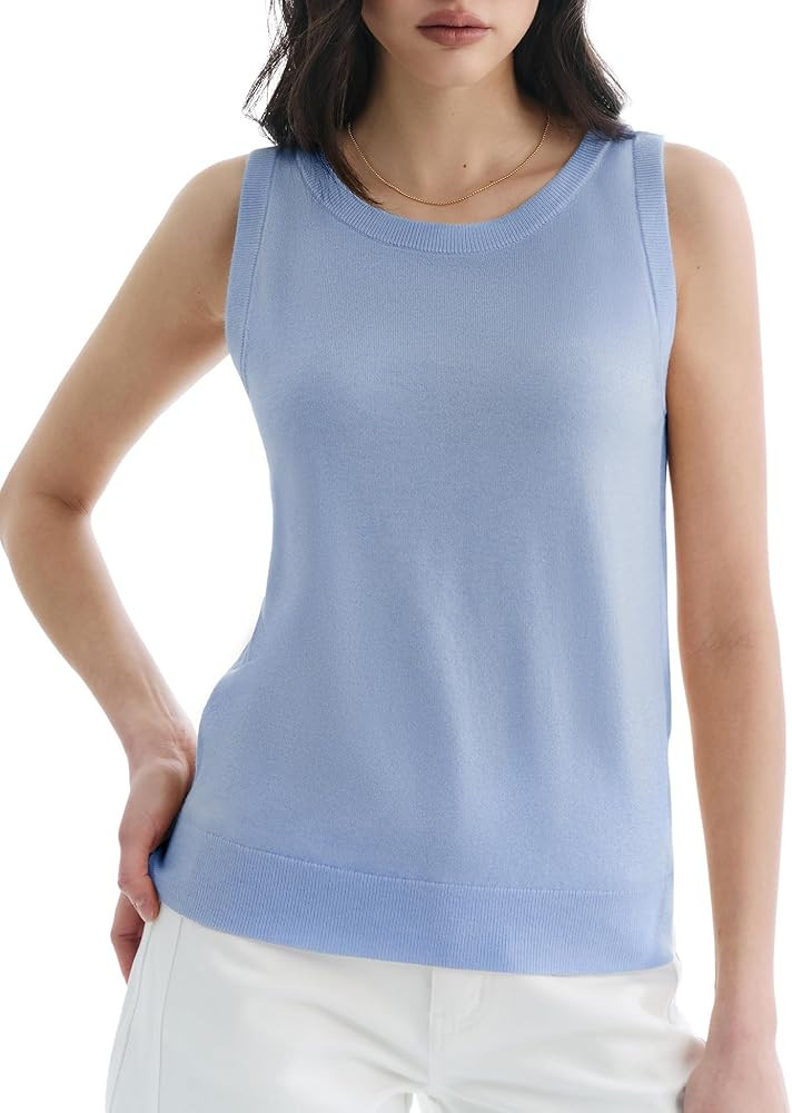 Women's Sleeveless Summer Sweaters Crew Neck Casual Lightweight Tank Top 2026 Tops for Women | Amazon (US)