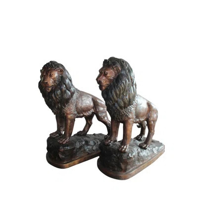 Nifao Collection Lifesized Pair of Lions Bronze Statues 58" x 30" x 62"H | Wayfair North America