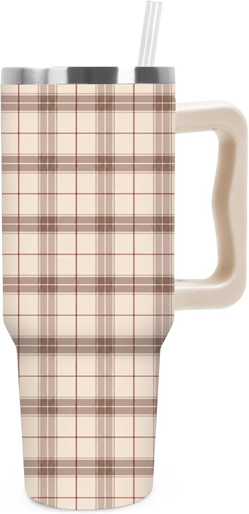 JarThenaAMCS Plaid Tumbler with Handle Insulated Cup, Lid & Straw, 40 oz | Amazon (US)