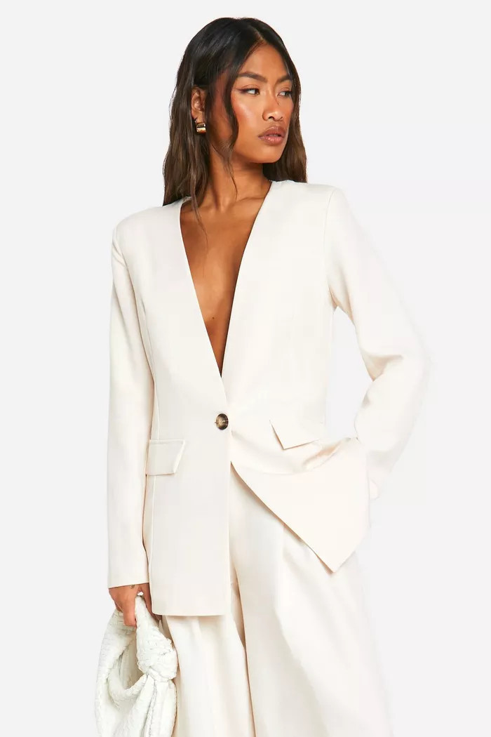 Collarless Plunge Front Tailored Blazer | Boohoo.com (UK & IE)