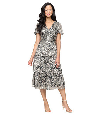 Women's Tea Length Printed Lurex Midi Dress | Macy's