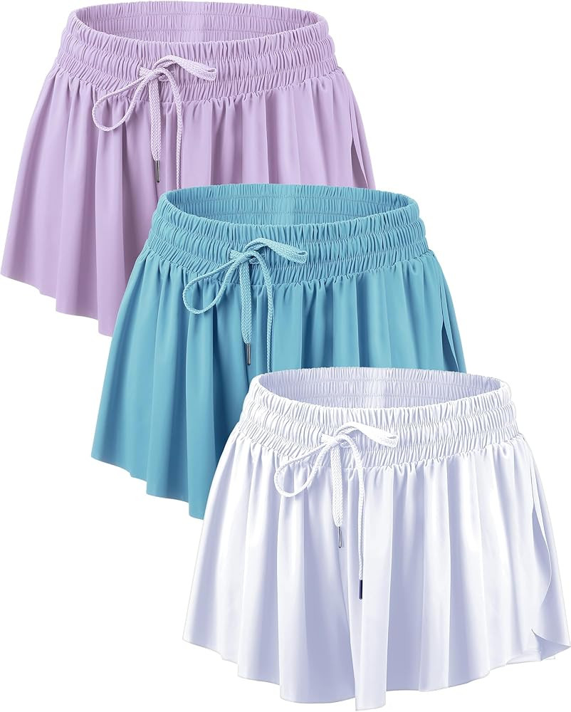 3 Pcs Flowy Running Shorts for Women 2 in 1 Butterfly Shorts with Pockets Spandex Liner Athletic ... | Amazon (US)