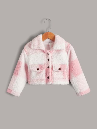 Toddler Girls Buffalo Plaid Pattern Flap Pocket Flannel Jacket | SHEIN