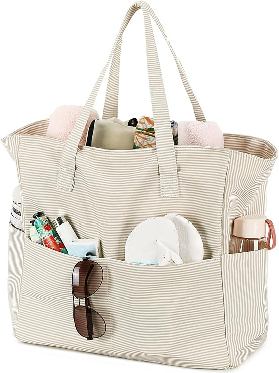 LEDAOU Beach Bag Waterproof Sandproof Women Beach Tote Pool Bag with Zipper for Swim Gym Grocery ... | Amazon (US)