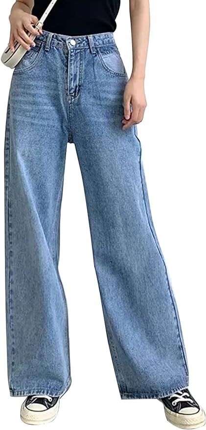 HDLTE Women Wide Leg Jeans High Waist Baggy Jeans for Women Loose Boyfriends Jeans Denim Pants Y2... | Amazon (US)