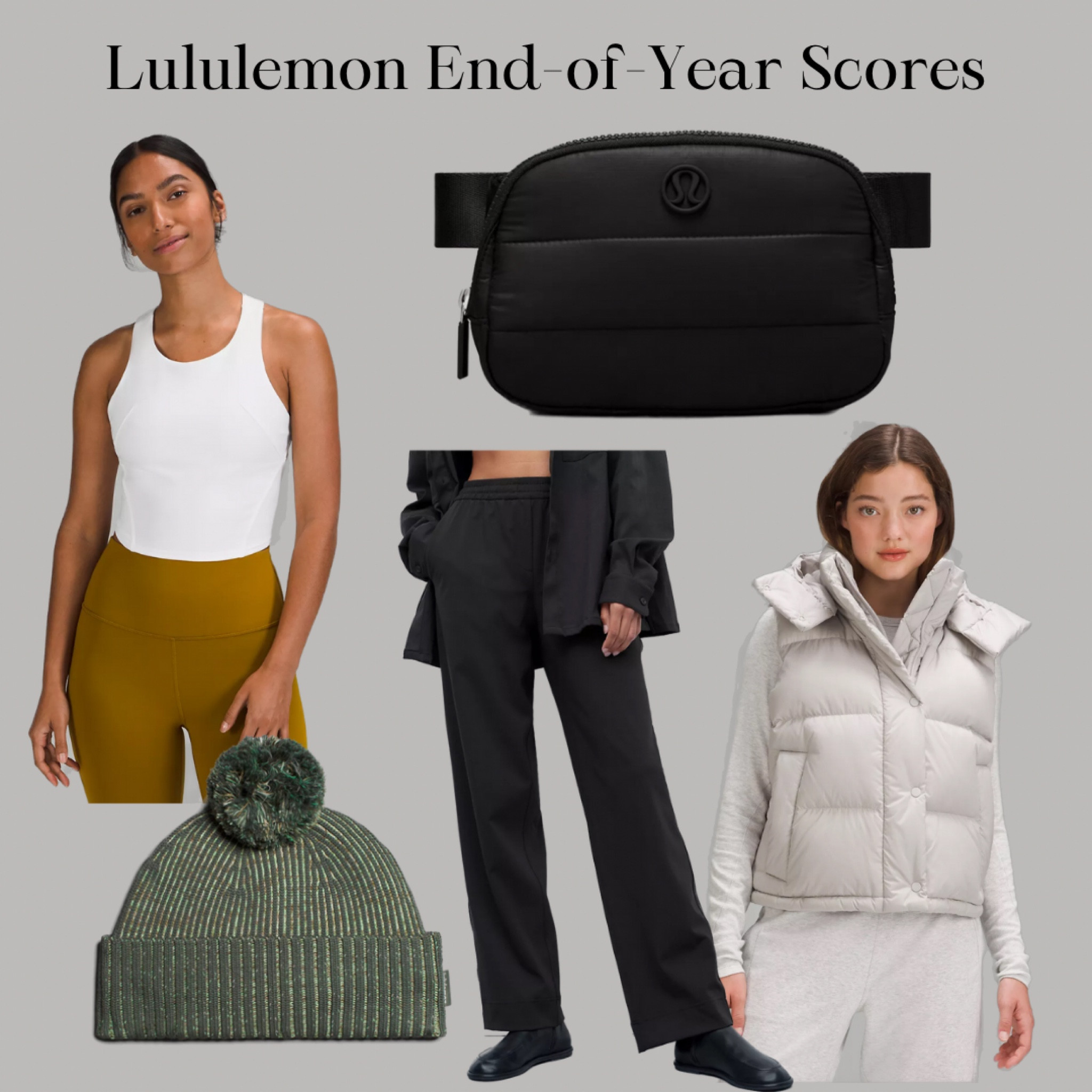 Lululemon end of year scores
Leggings, puff vest, hats, yoga pants, belts

#LTKGiftGuide #LTKsalealert #LTKSeasonal