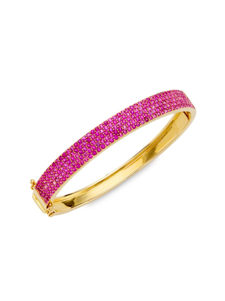 Shop Saks Fifth Avenue Collection 14K Yellow Gold &amp; Pink Sapphire Bangle | Saks Fifth Avenue | Saks Fifth Avenue