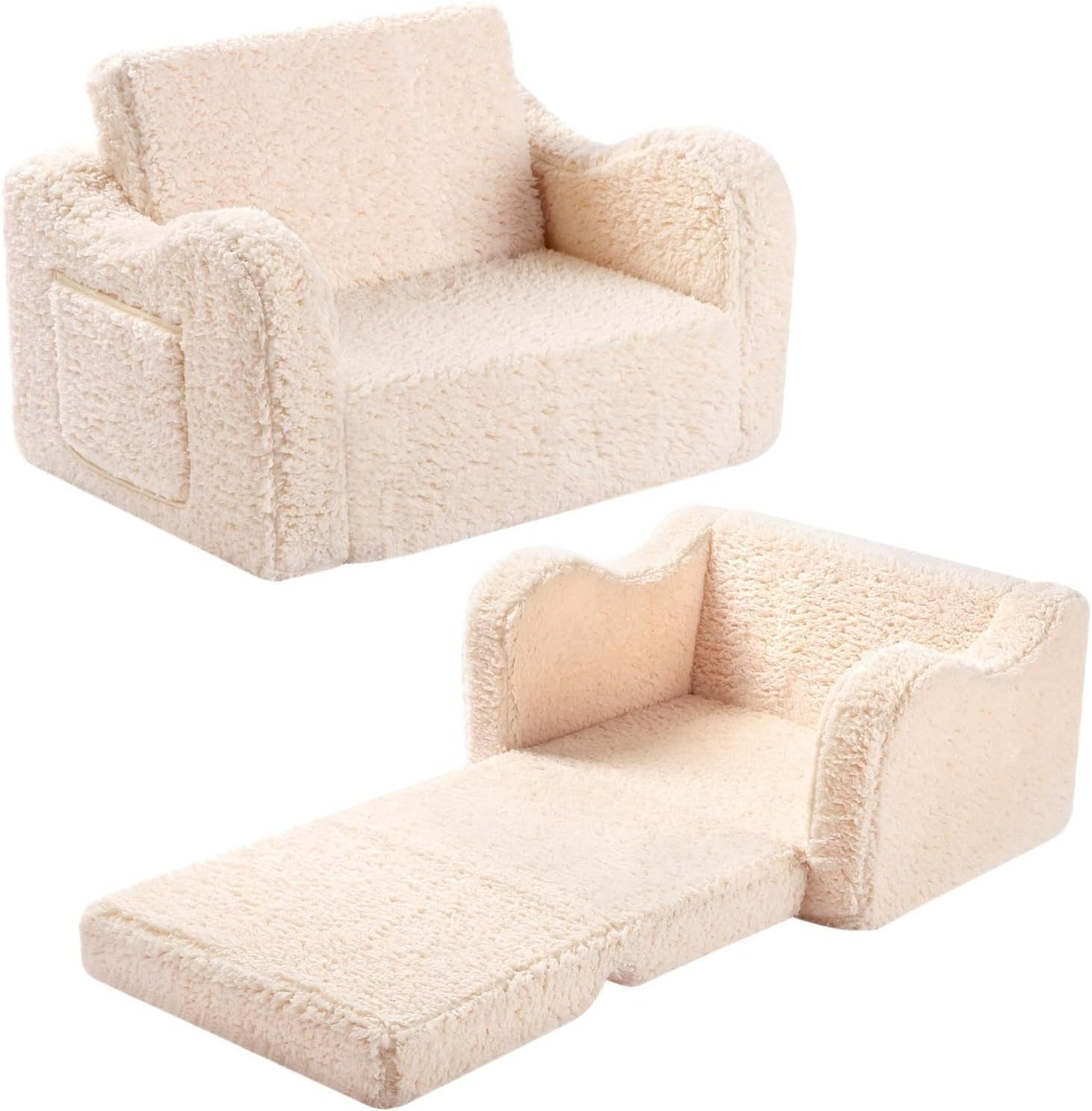 MOMCAYWEX Kids Chairs for Toddler, 2-in-1 Toddler Soft Sherpa Couch Fold Out, Convertible Sofa to... | Amazon (US)