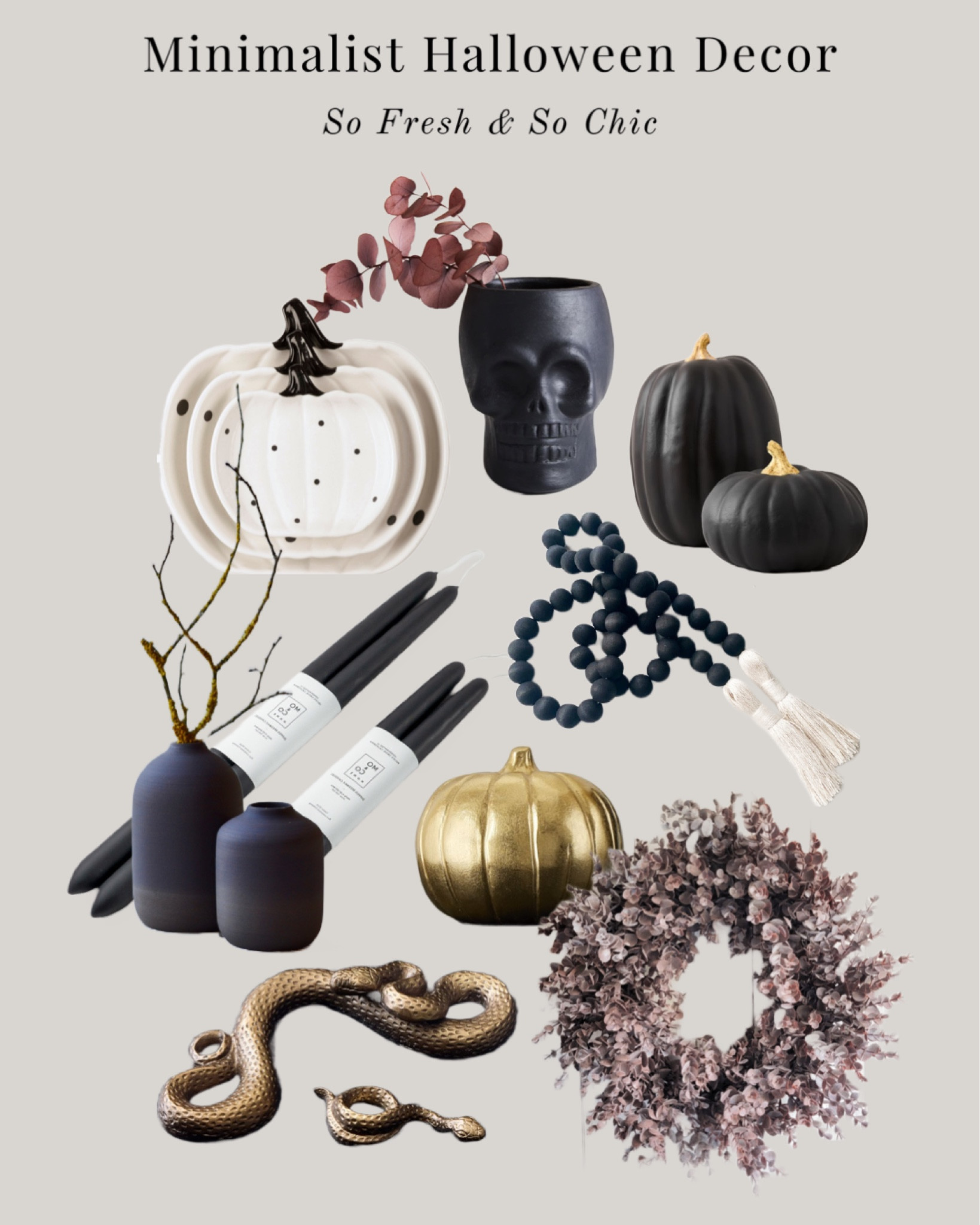 Minimalist Halloween decor round up!
-
West Elm - Etsy - halloween wall art - black and white Halloween decor - black beaded garland - black taper candles - Halloween wreath - dried flower Fall wreath - Fall decor - black skull vase - nesting pumpkin plates - brass pumpkin decor - black pumpkins - brass snake decor - affordable Halloween home decor - stylish Halloween decor - black ceramic vases - vintage Halloween gallery wall art - snake glassware - crow printable art

#LTKunder100 #LTKHalloween #LTKhome