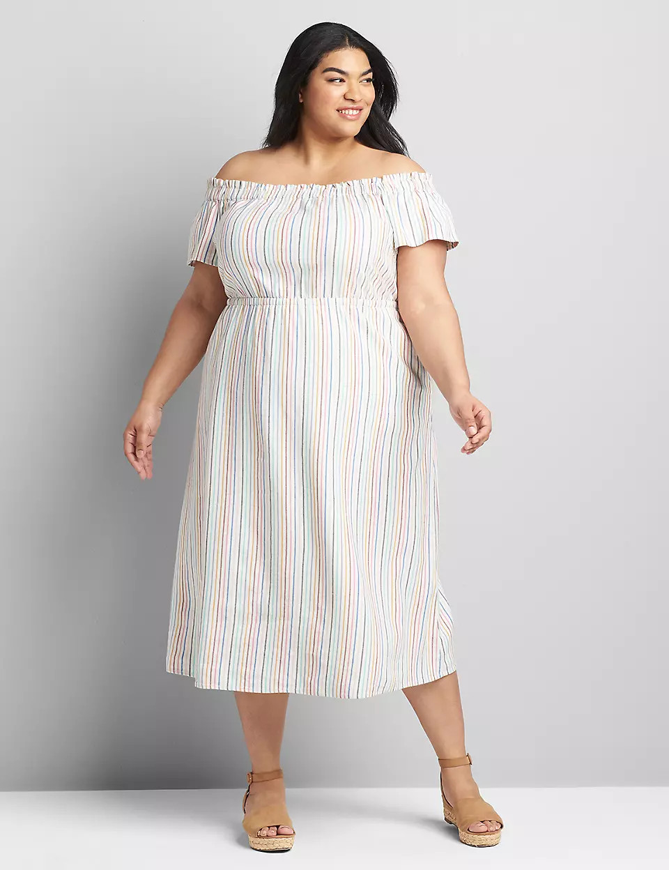 Convertible Off-The-Shoulder A-Line Midi Dress | Lane Bryant (US)