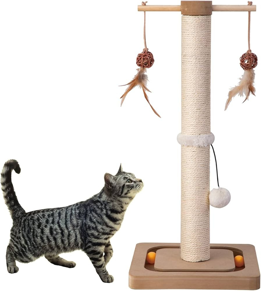 PEEKAB Cat Scratching Post Premium Sisal Scratch Posts with Tracking Interactive Toys Vertical Sc... | Amazon (US)
