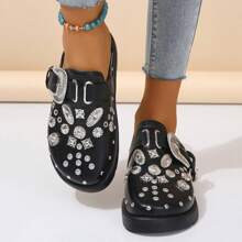 Womens Wedge Heel Studded SlipOn Mules Omens Thick Sole Metallic Studded Slide Sandals Womens Round Toe Casual Roman Beach Sandals Please Order One Si | SHEIN